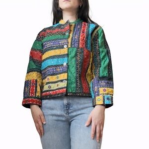 Chico's Multicolor Patchwork Bomber Jacket